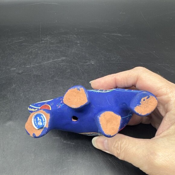 VTG Mexican Pottery Hand Painted Colorful Elephant Figurine Trunk Up 4” - Picture 6 of 8